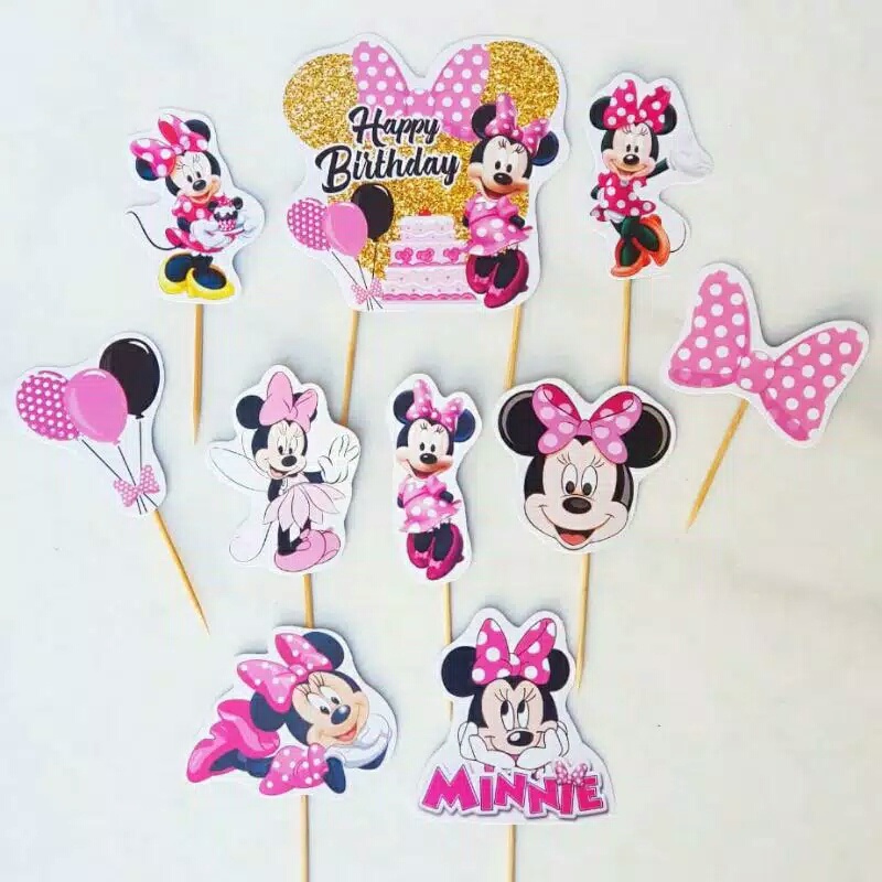 satu set topper toper cake hiasan kue ulang tahun karakter minnie mouse mini mouse