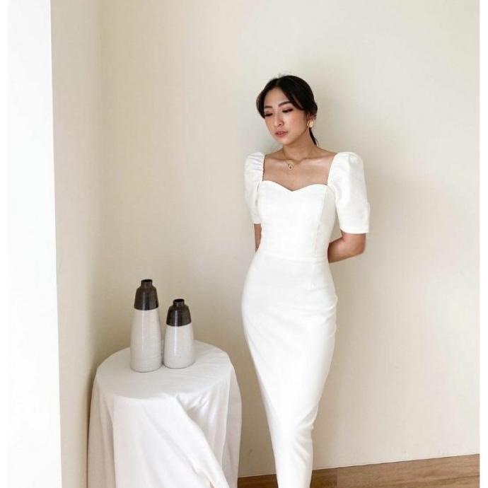 dress pesta dress korea wanita | dress pesta | dress nude | putih - Putih