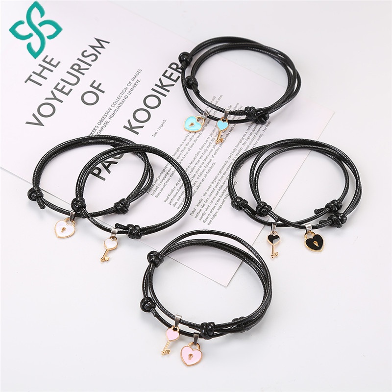 2Pcs / A Pasang Gelang Pasangan Gelang couple Kunci Cinta SS