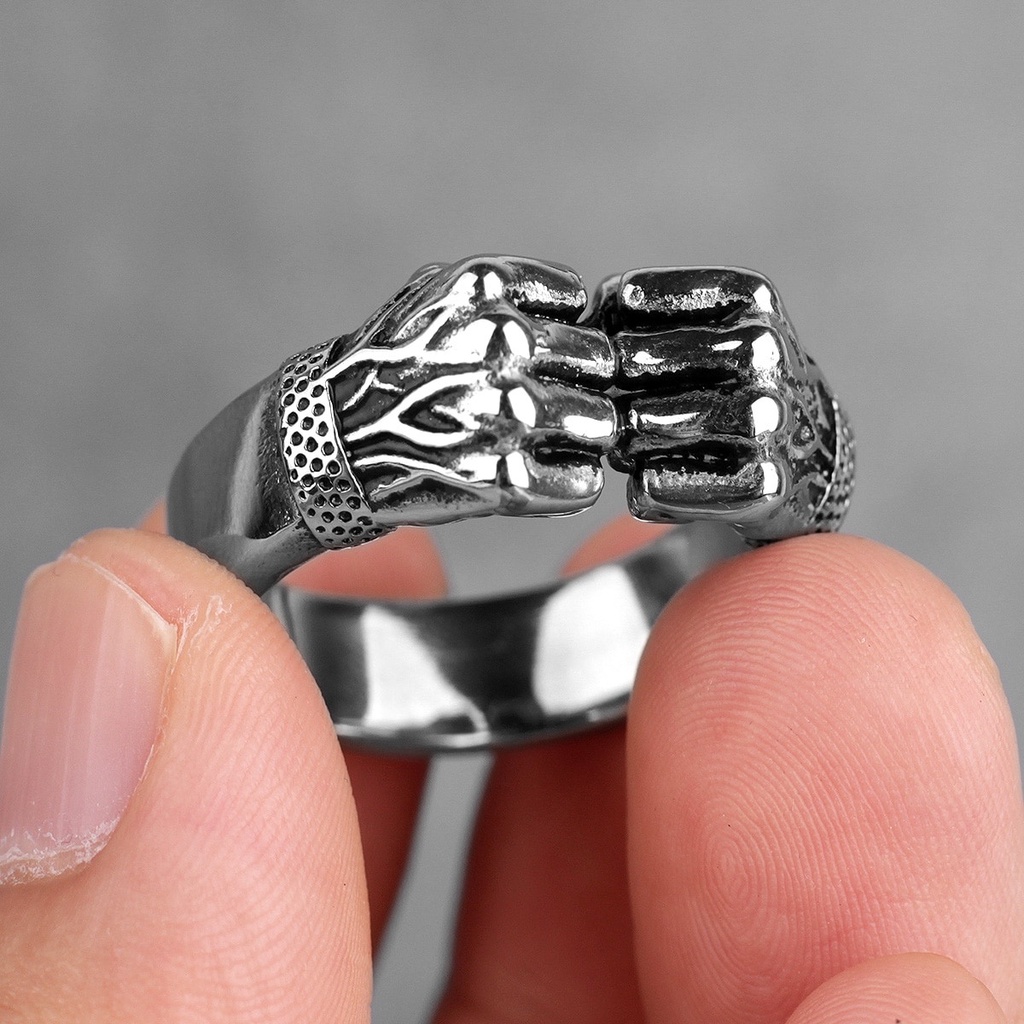 POWER Cincin Bentuk Tinju Marah Bahan Stainless Steel Gaya Punk Rock Untuk Pria