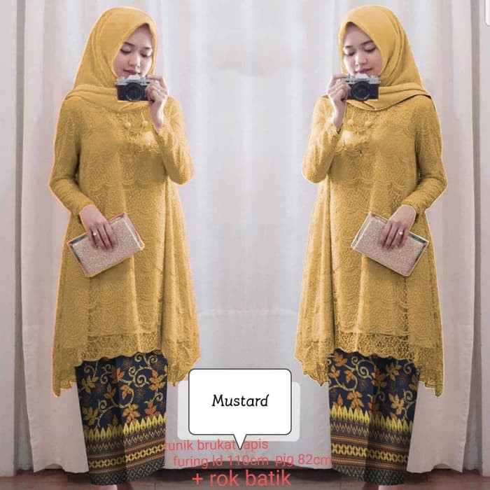NISSA SABYAN  setelan kebaya wisuda tunik fitri mustard brukat baju pesta st vt