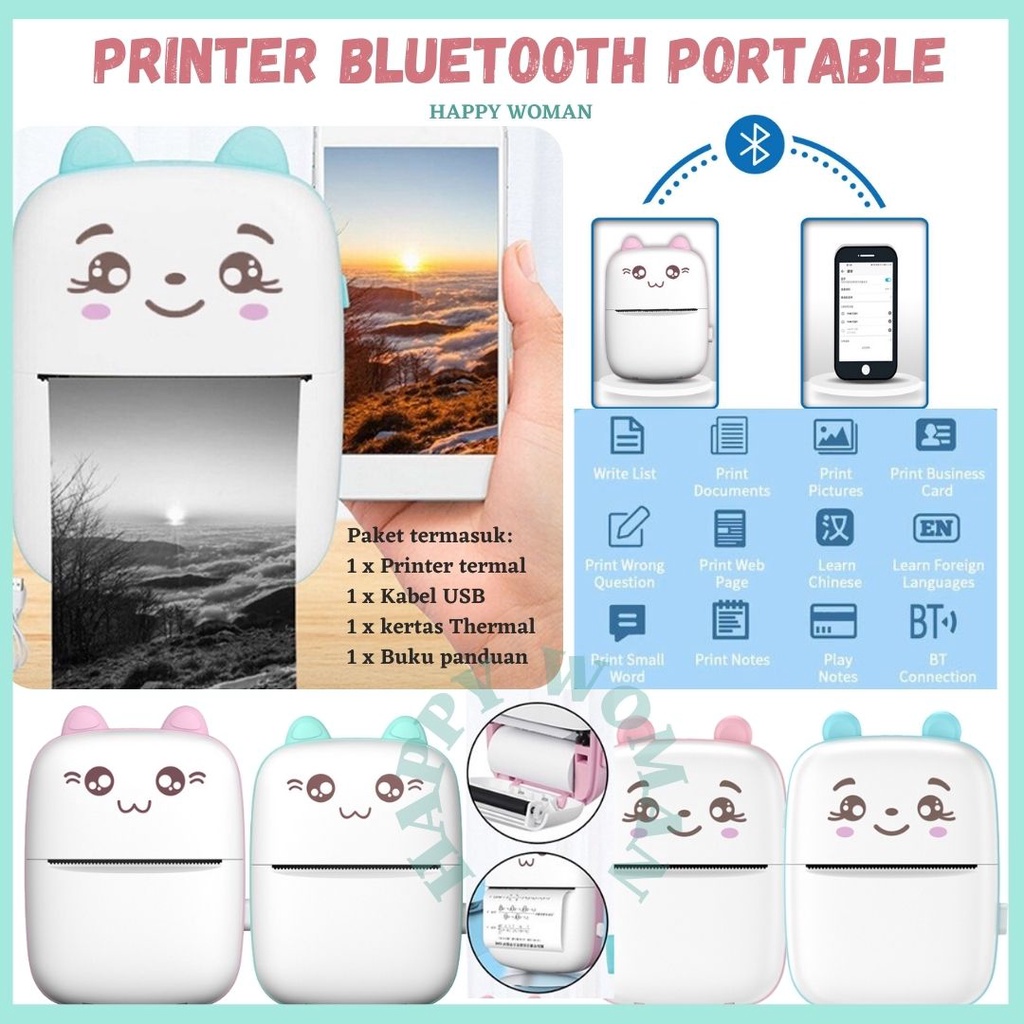 Printer Mini Portable Photo Cartoon Thermal Print Camera Bluetooth Wireless / Mini Printer / Printer Bluetooth