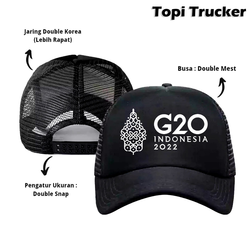 Topi Trucker Sablon Distro Topi Jaring Sablon G20 Indonesia Recover Together Recover Stronger Distro Best Seller Terlaris Topi Pria dan Wanita