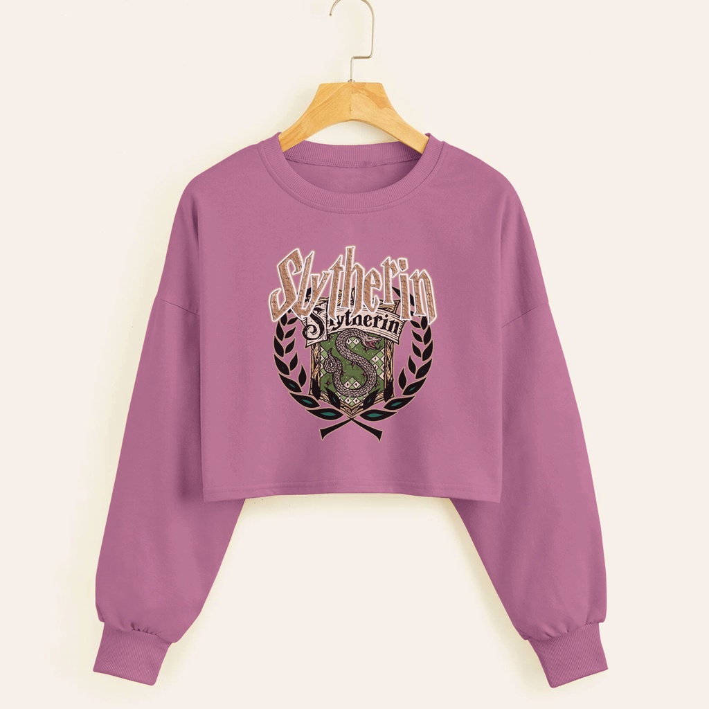 Sweater crop wanita SLYTHERIN baju croptee cewek murah