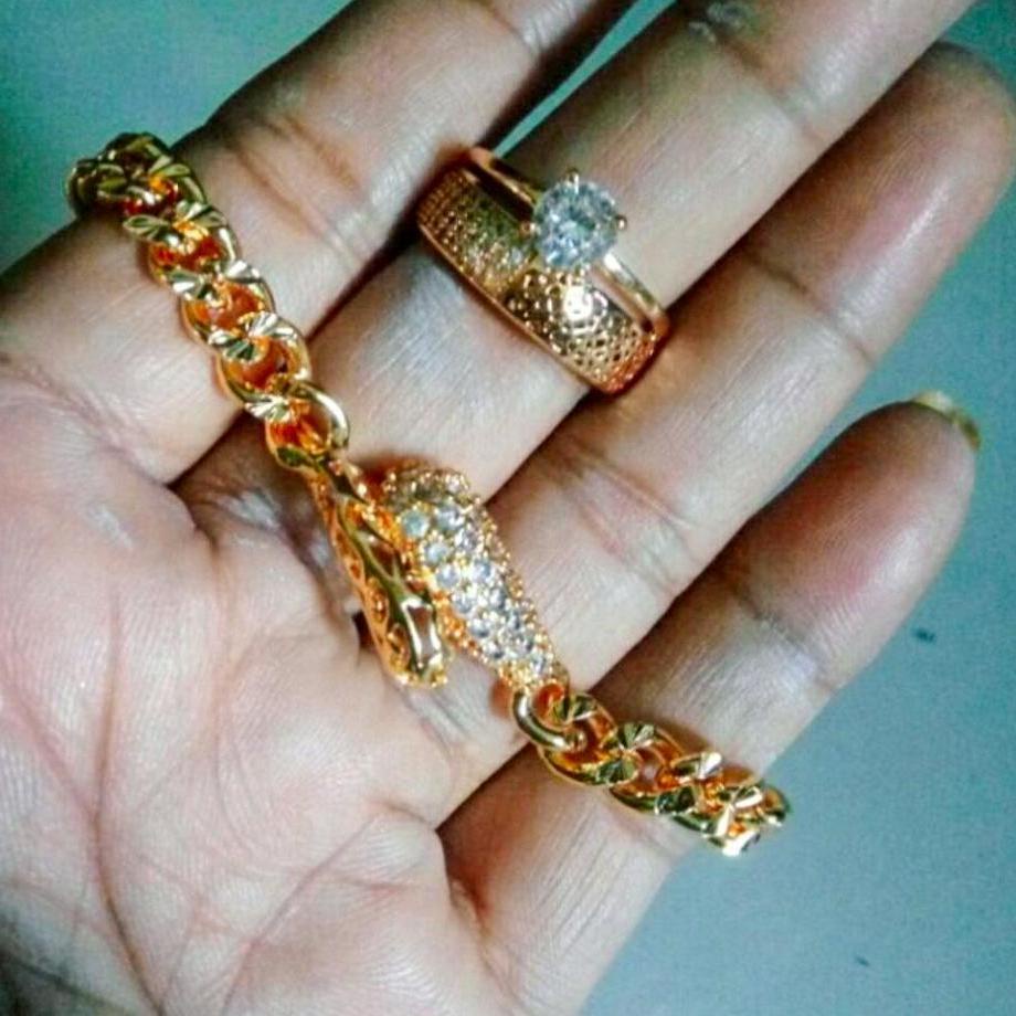 [GZ1313] Gelang Xuping Set Perhiasan Wanita Gelang Rantai Plat Ular Bonus Cincin [KODE42]