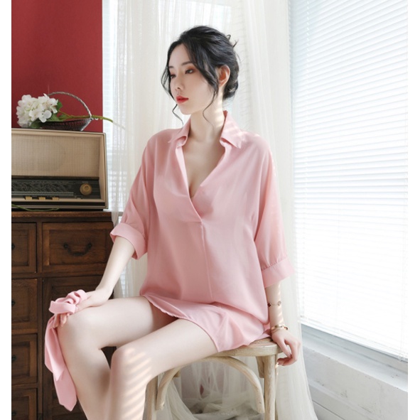 Feminine Transparent Chiffon Sentiment Underwear Underwear Slim-Fit V-Neck Boyfriend Style Lining Pajamas Nightdress Home Service Suit