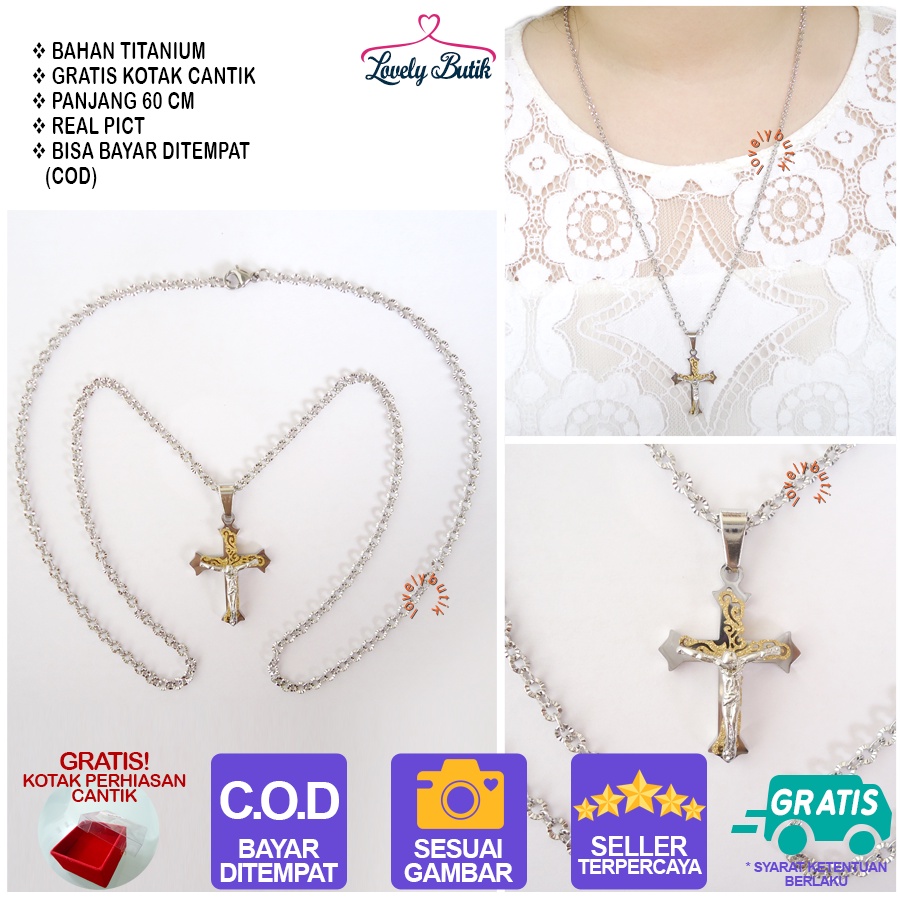 Lovelybutik -  Kalung Titanium Wanita Pria Kalung Salib YS Anti Karat BONUS TEMPAT PERHIASAN