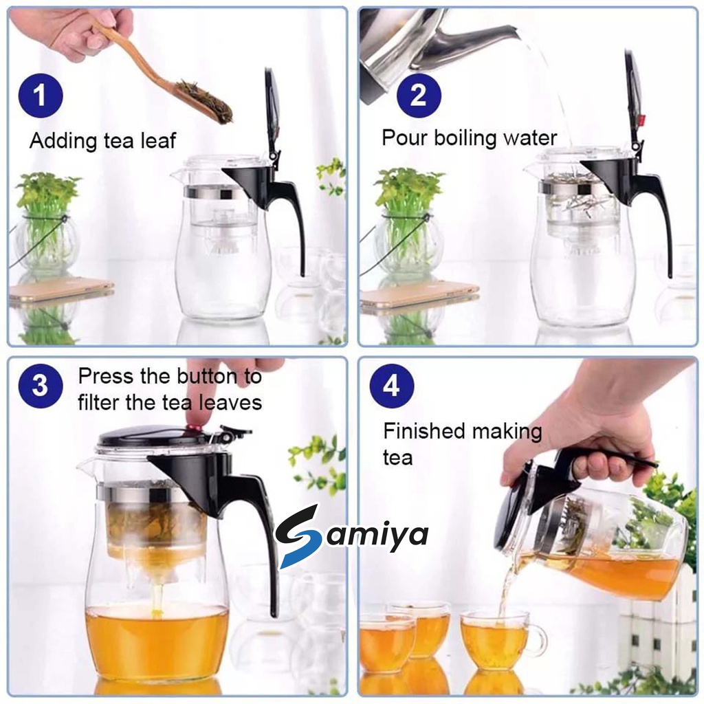 teapot glass infuser borosilicate heat resistant 500ml / teko teh kaca / tea maker saringan filter