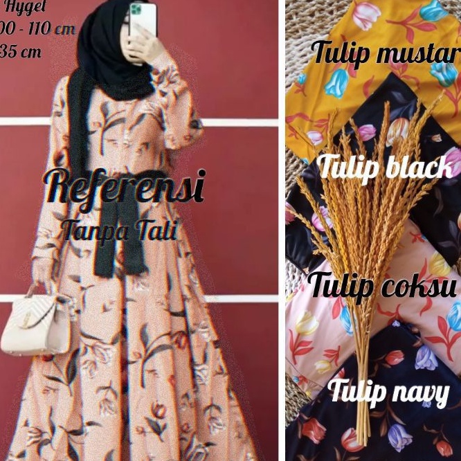 DRESS GAMIS HYGET JUMBO MOTIF BUNGA TULIP GAMIS HYGET TERMURAH