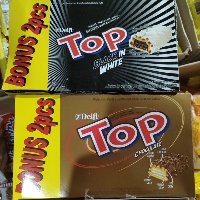 

delfi top wafer dengan salut karamel dan krispi beras dan coklat