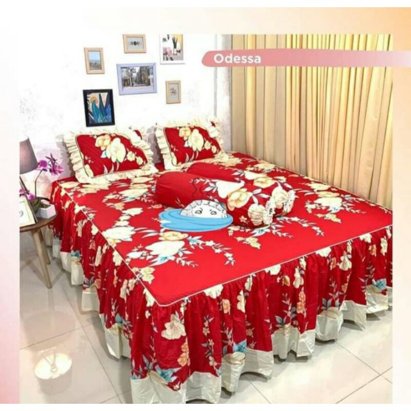 Sprei katun rumbai motif odessa ukuran 100x200-200x200