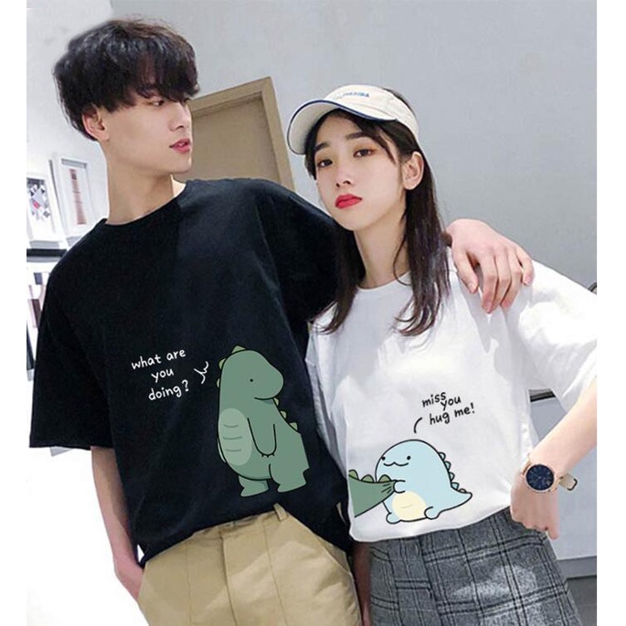 KAOS COUPLE DINOSAURUS PASANGAN PRINT DINO HUG T-SHIRT WILL YOU HUG ME