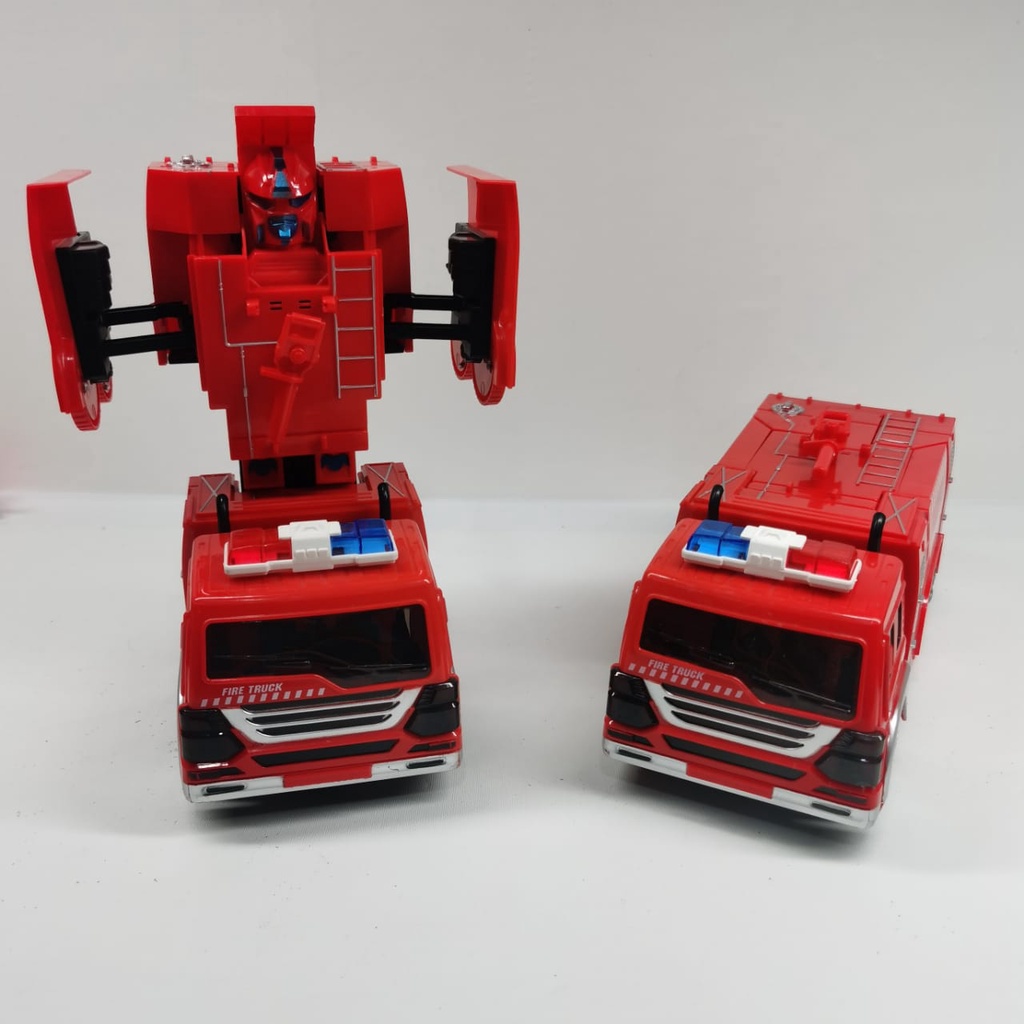 Mainan Robot Transformer Truk Pemadam Kebakaran / Mobil Truck Pemadam kebakaran Transformer LED+Musik / Transformer Mobil 2 in1