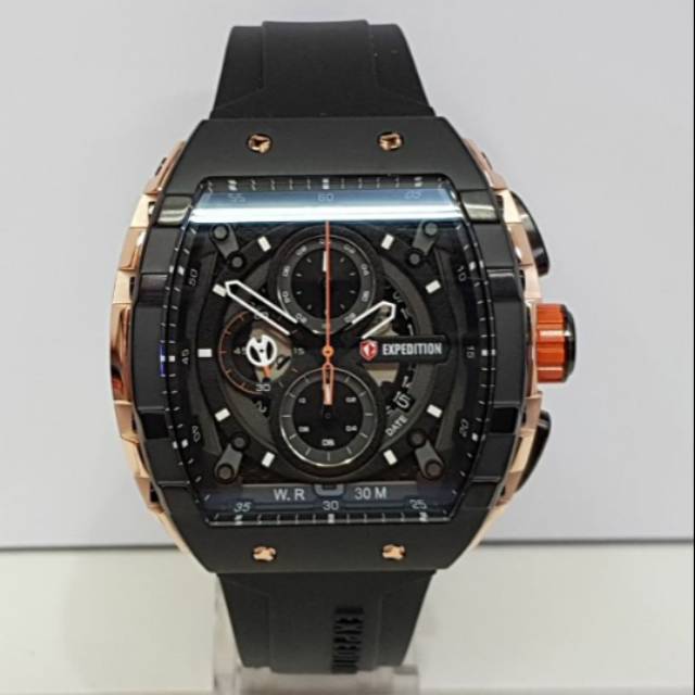 Jam tangan expedition e6782 original pria black rose gold