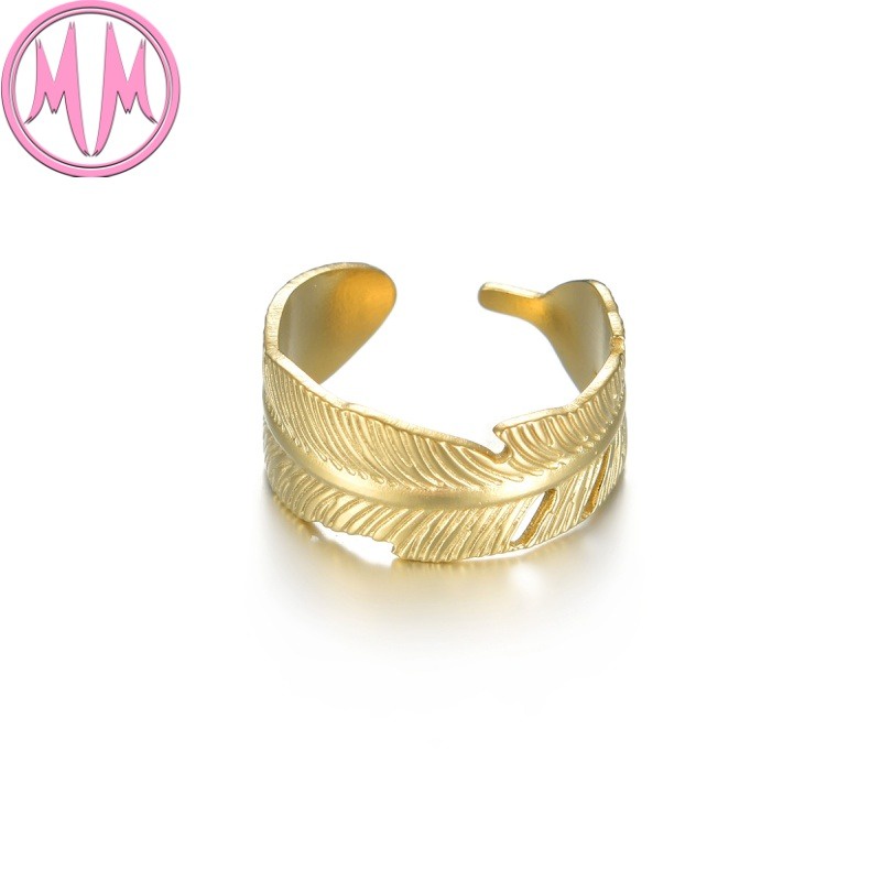 MORYMOSHI R318 Cincin Wanita Motif Bulu Titanium Stainless Anti Karat Anti Luntur Fashion Korea