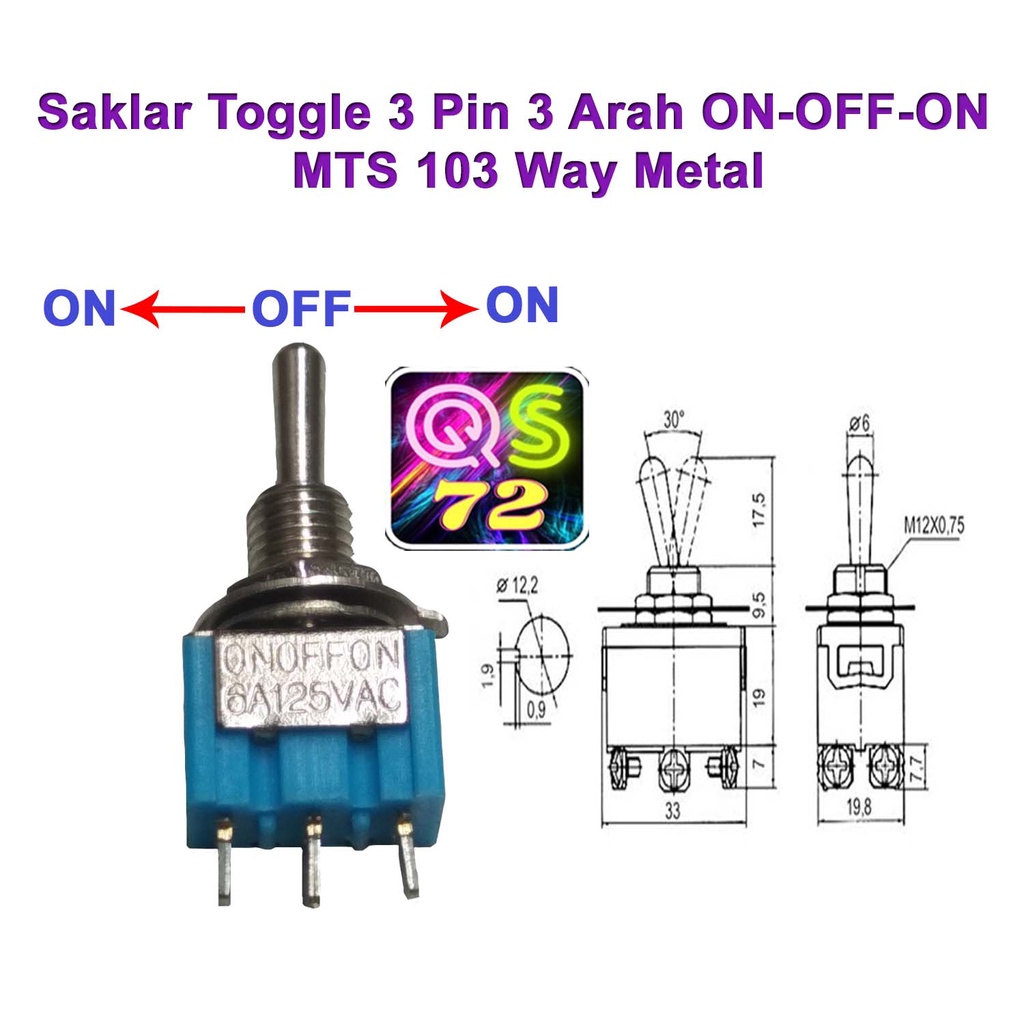 Jual Saklar Toggle 3 Pin 3 Arah On Off On Mts 103 Way Metal Shopee