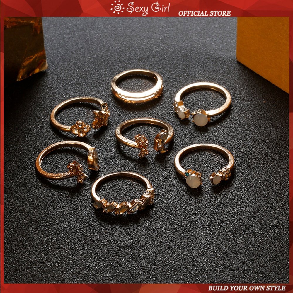 7 Pcs/Set Fashion Creative Rings Bohemian Open Joints Butterfly Flower Ring Jewelry Girl Accessories Geometric Alloy Sexy Girl Jewelry