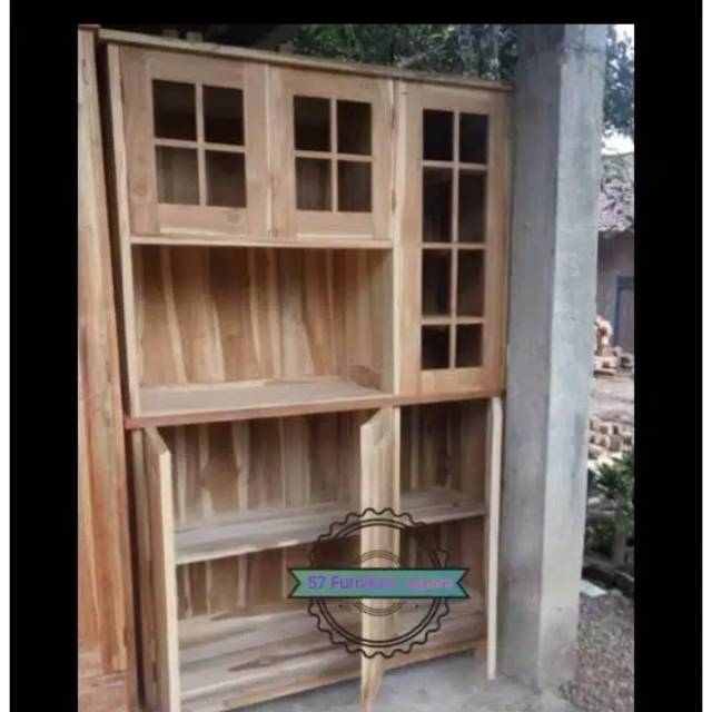 Pesanan - Lemari/ Rak dapur tempat piring/ gerabah panjang 120cm bahan kayu jati + finishing