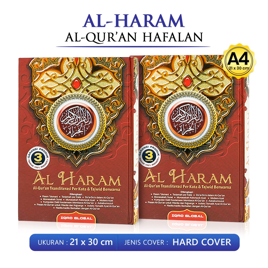 Al quran Terjemah Besar A4 Al Haram Alquran Transliterasi Quran Per Kata dan Tajwid Berwarna Ukuran 