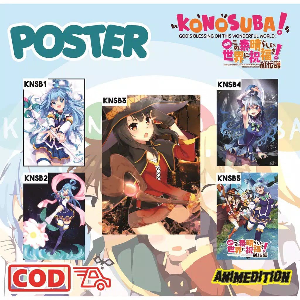 KATALOG BARU Poster Anime KonoSuba Kazuma Sato Aqua Darkness Luna Ruffian Chris Eris