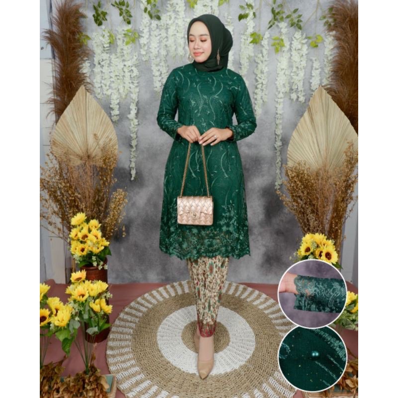 (cod)Stelan Kebaya Tunik Tulle - Kebaya modern -Kebaya tunik Tulle premium - kebaya kekinian -Kebaya best seller