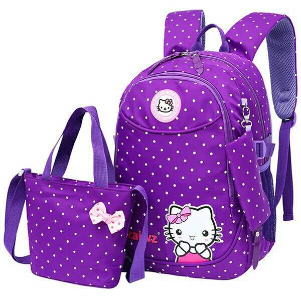 Tas Ransel Anak Sekolah Karakter Bag Backpack Lucu Motif Cartoon Hello Kitty Cute 3in1 Set