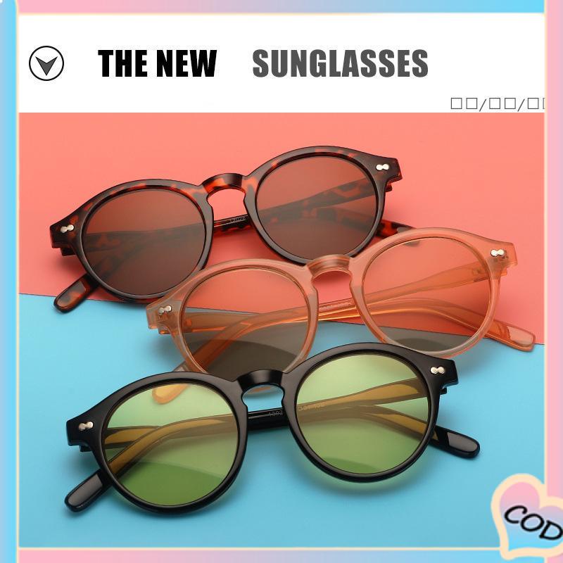 COD❤️COD❤️Fashion Kecil Bingkai Kacamata Bulat Baru Vintage Wanita  Populer Shades Kacamata Kualitas Tinggi Terbaru-A.one-A.one