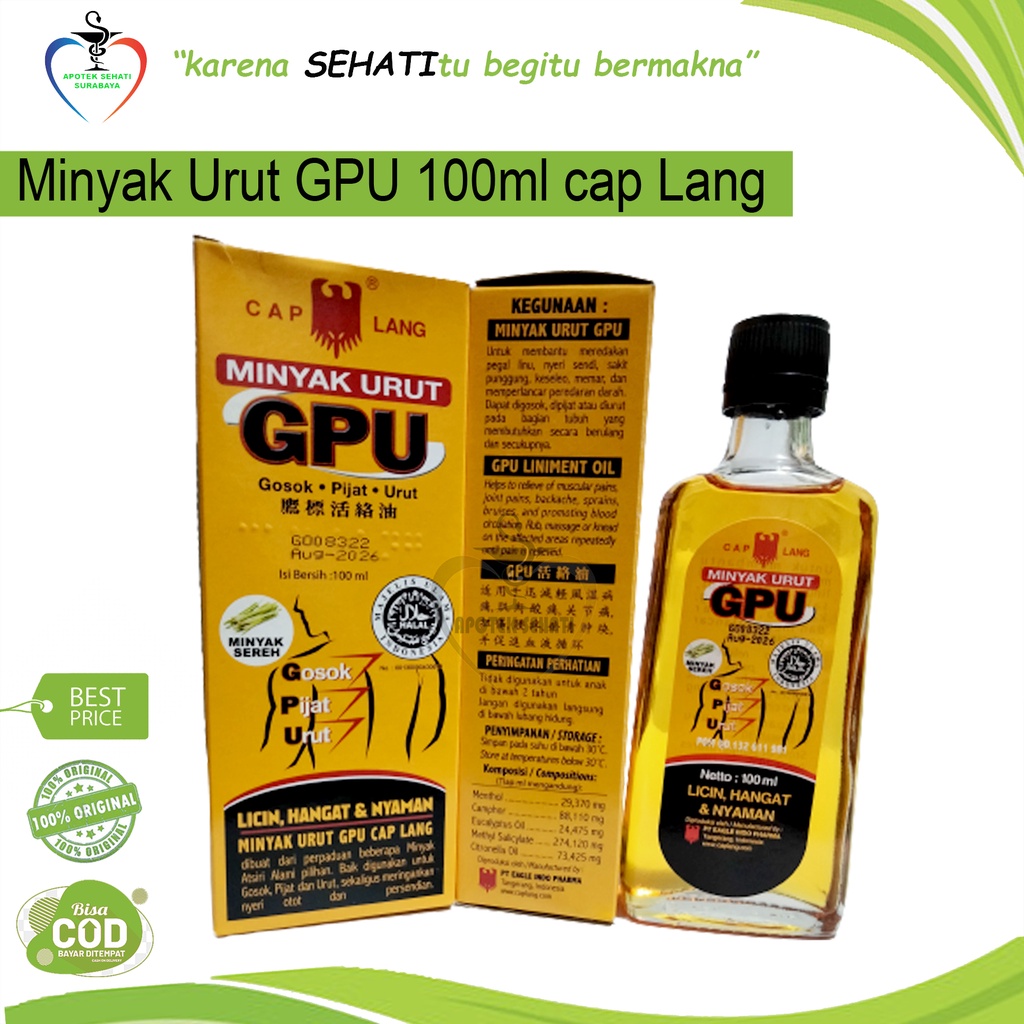 MINYAK URUT GPU (Gosok, Pijat, Urut) Minyak Urut Dari Cap Lang 100 Ml