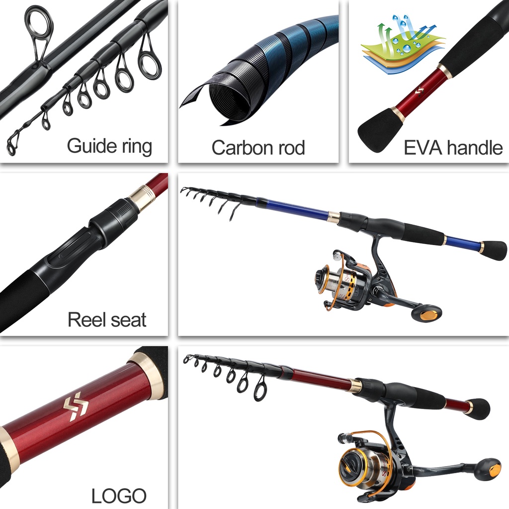 Set Memancing Portabel Telescopic Tongkat pancing Gulungan Memancing Dengan 5.5: 1GR 13+1BB dan Lengkap Gratis Senar pancing Umpan pancing untuk Air Tawar untuk Pemula dan Anak-anak