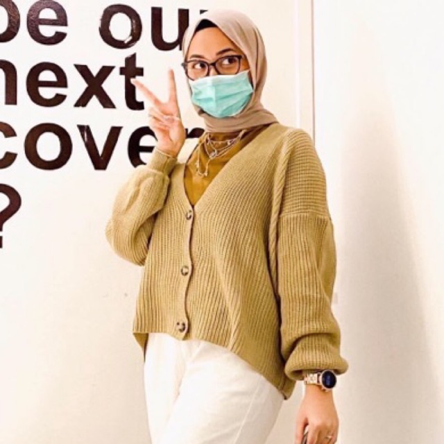 Lila Crop Cardigan Rajut Tebal Premium Oversize Cardigan Lengan Balon Kancing