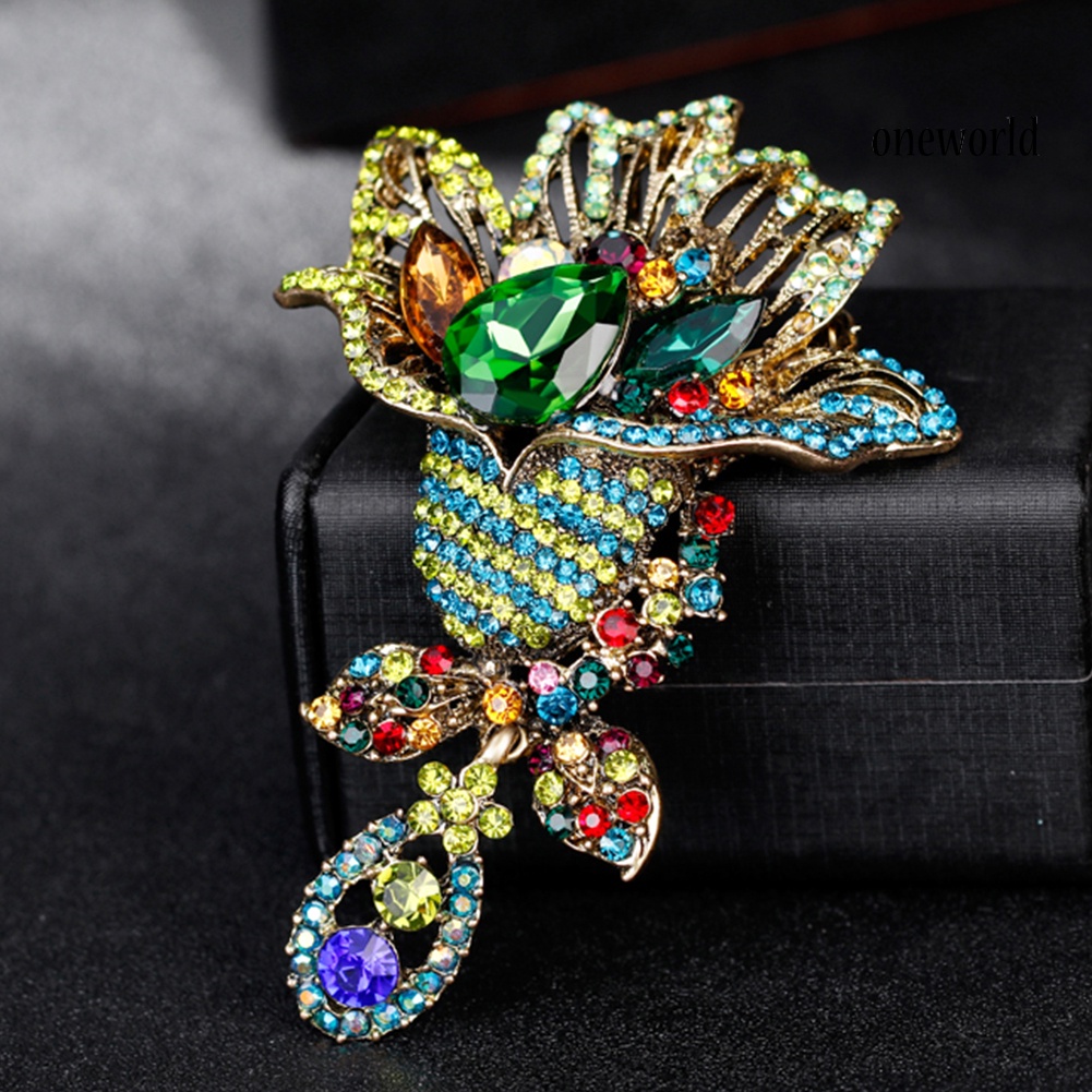 OW@ Fashion Multicolor Rhinestone Flower Brooch Pin Lady Dress Scarf Bag Accessory