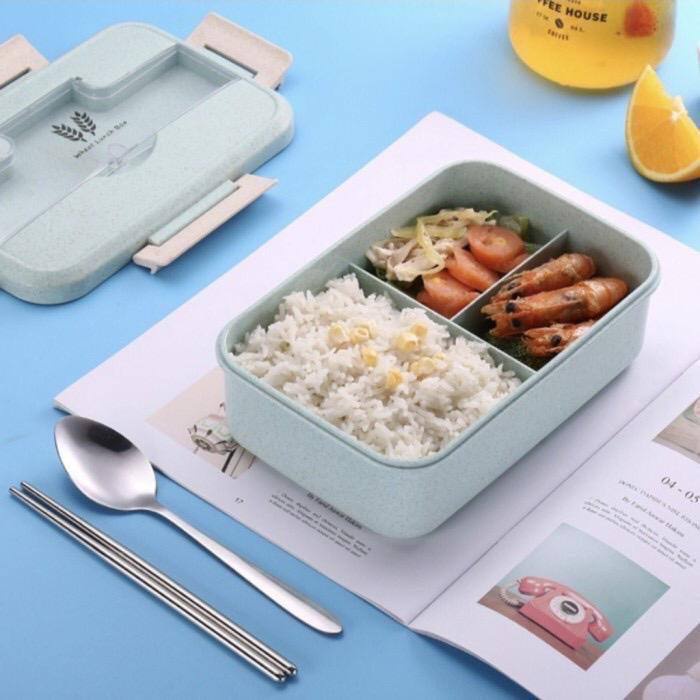 ASK - Lunch Box Set Kotak Bekal Makan Jerami Gandum kotak makan Anti Tumpah Free Sendok dan sumpit