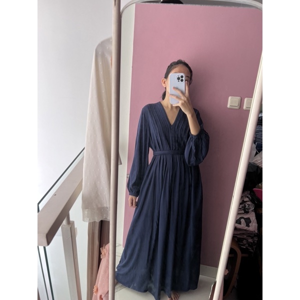 NABO - Kufnat Long Dress Navy (Dress Panjang Bahan Rayon)