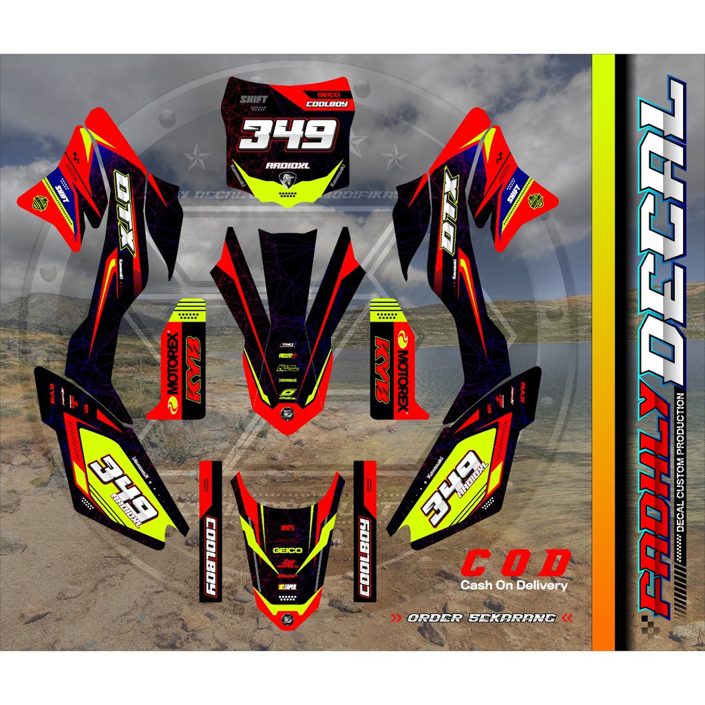 (body dan warna menyesuaikan) Decal KLX Dtracker new Merah Hitam Keren Sticker Fullbody