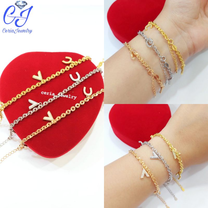 Gelang Perak Asli Silver 925 Lapis Emas Putih Model Nori Ukir Ukir Gantungan Magnet _ Perak Asli