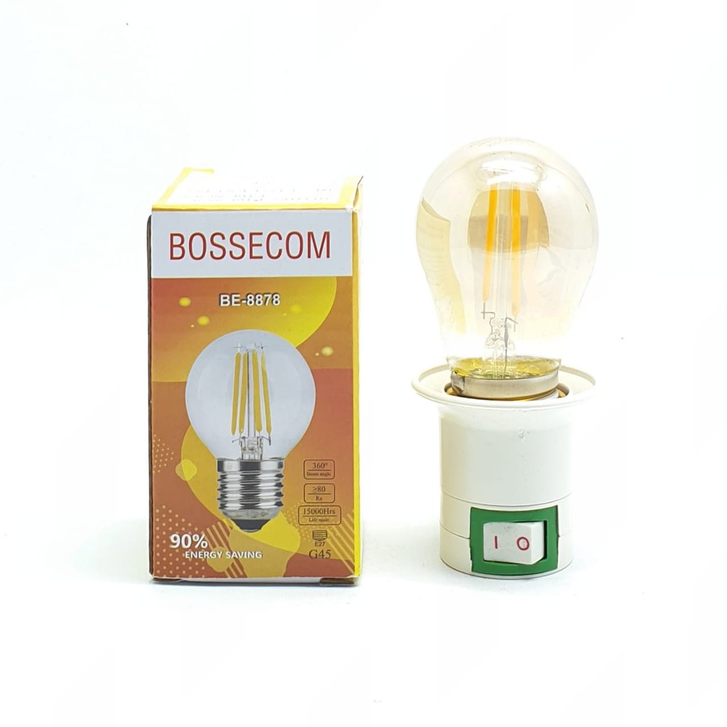 BSC BE-8878 2W E27 G45 2700K Kuning AMBER Lampu Led Filamen Cafe + Linux Fiting Colok Switch / Lampu Tidur