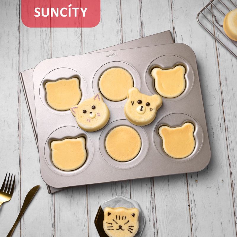 suncity 6cups bear mould cake pan with cover / loyang dorayaki