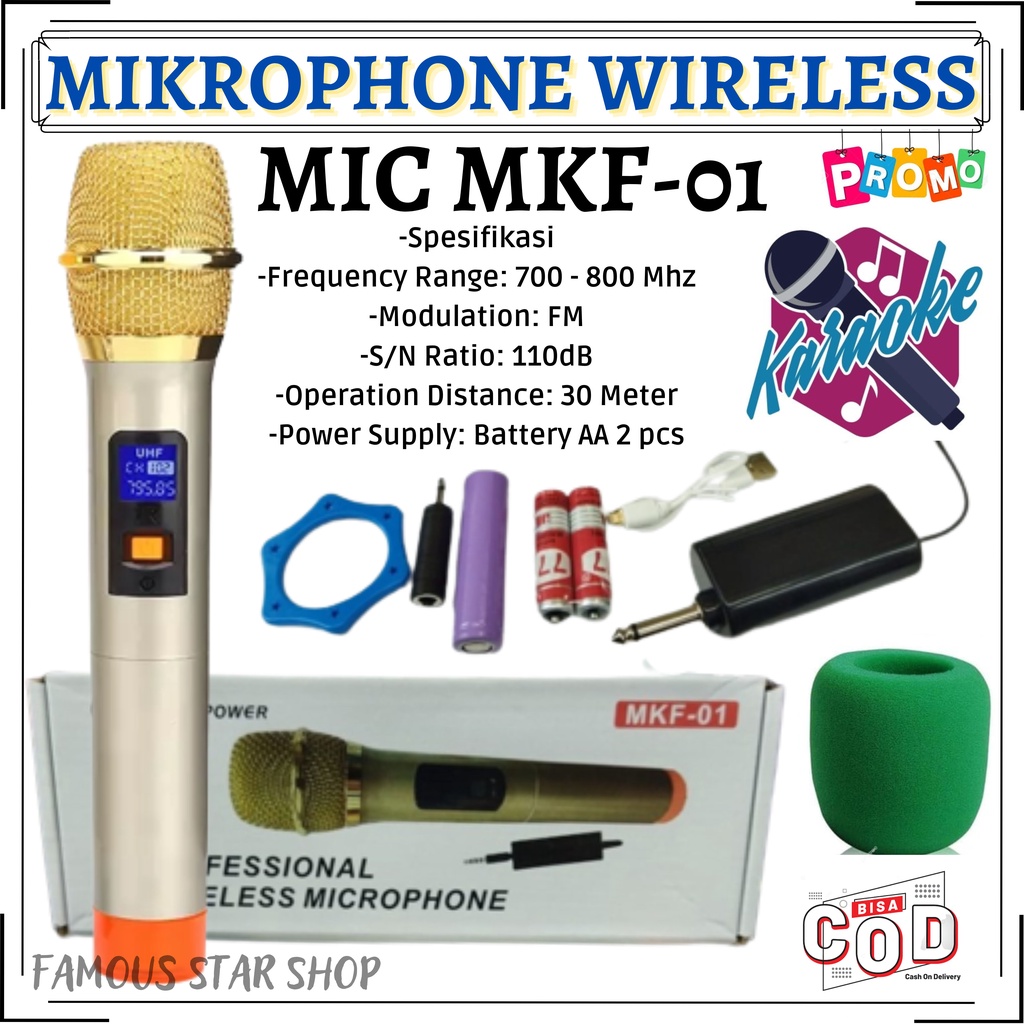 PROMO ~Mic Profesional Wireless Microphone mic tanpa kabel brain power mkf 01 ~ Bisa COD | FMS