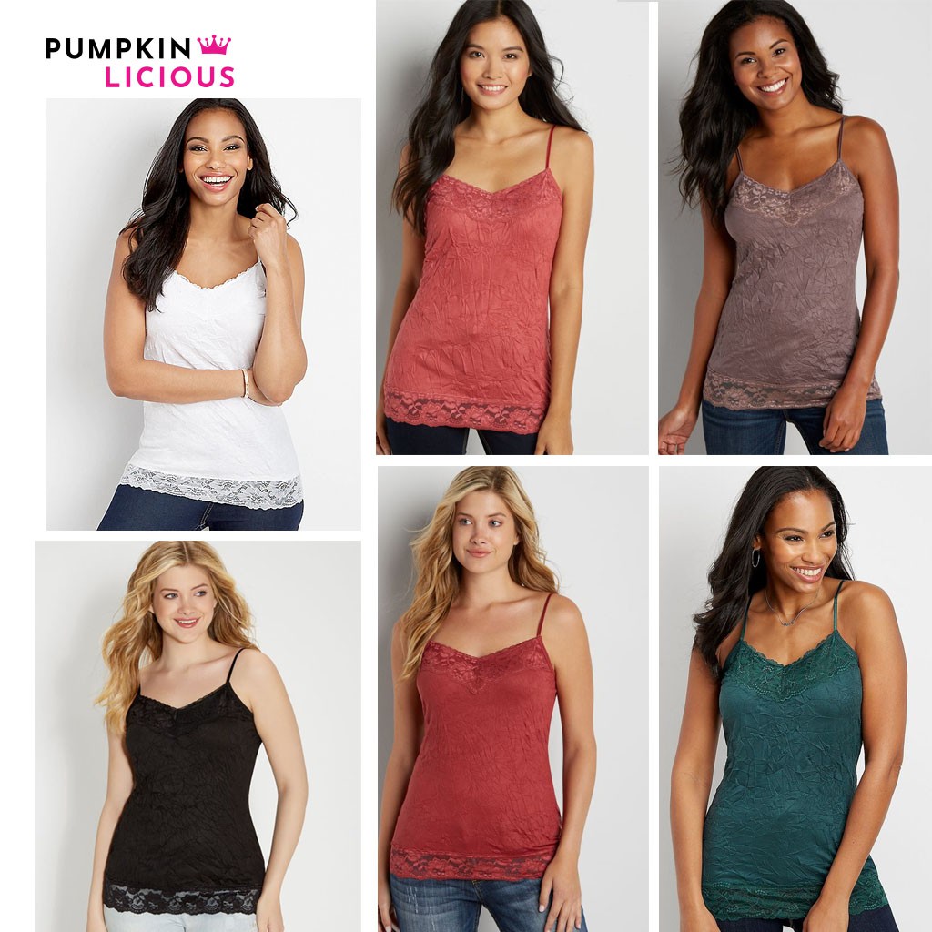 Pumpkin Lace Wrinkled Cami Tank Top tanktop Wanita tengtop tang top acak ready uk besar jumbo kaos