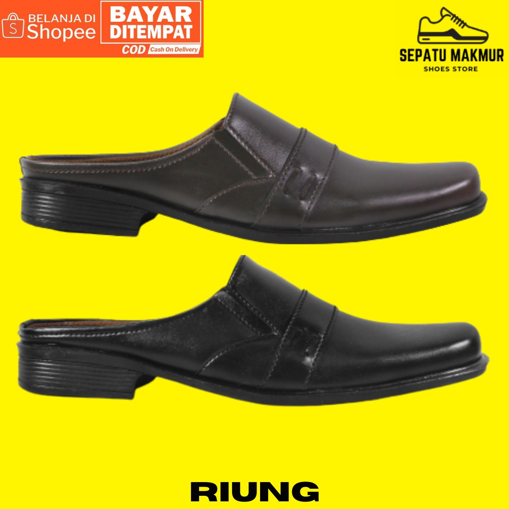 SEPATU PRIA PANTOFEL BUSTONG CROCODILE RIUNG HITAM KERJA KANTOR SLOP RESMI PEGAWAI KANTORAN BISA COD