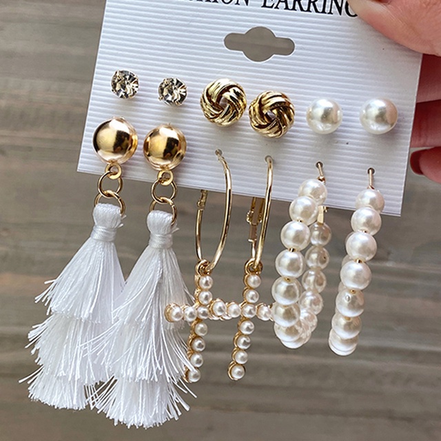 17KM Fashion Pearl Butterfly Earring Set Crystal Tassel Elegant Stud Earrings Gold Earrings Women Jewelry Accessories-11