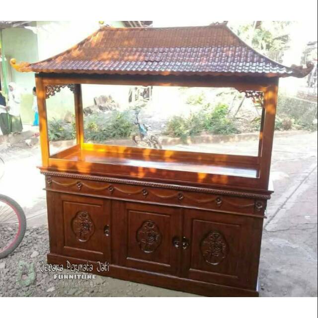 Bufet aquarium  jati pintu 3 meja aquarium Shopee  