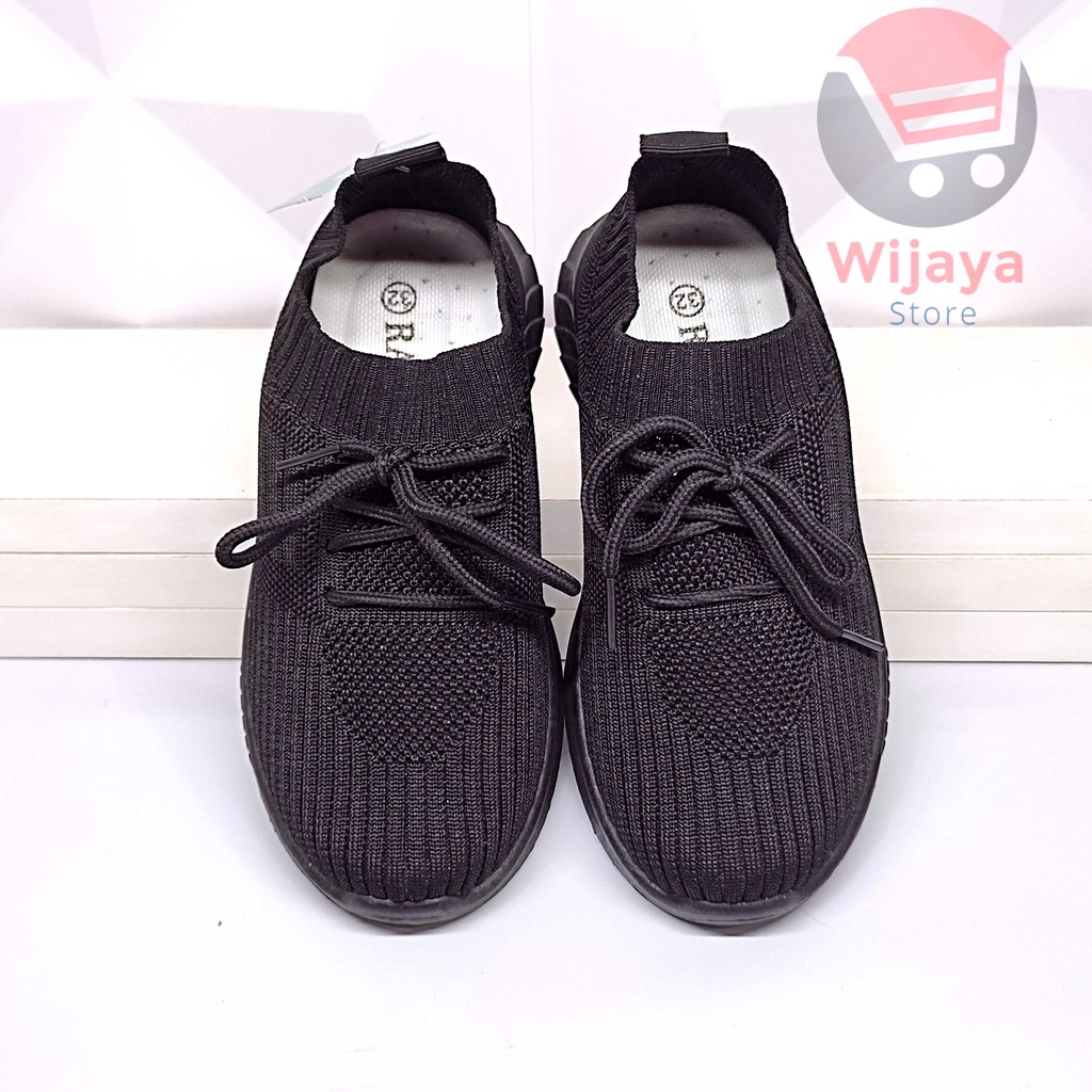 Sepatu Sneaker Sekolah Anak 31-36 Rafa Rajut Hitam Polos Model Terbaru dengan Desain Rajut Import SH