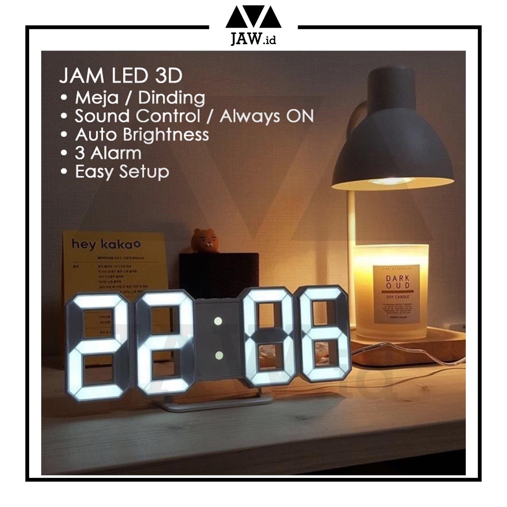 JAW.ID Jam Meja LED 3D / Jam Dinding Digital LED 3D Bentuk Angka Modern Minimalis