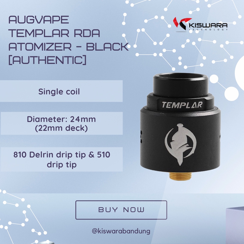 AugVape Templar RDA Atomizer - BLACK [Authentic] KiswaraBandung