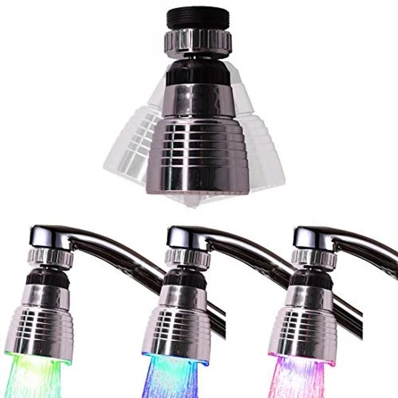 360 Degree Rotation Colors Glow LED Faucet/Creative Temperature Sensor Light Water Tap Nozzle for Kitchen Bathroom