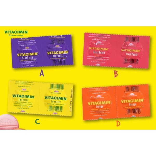 Tablet Hisap Vitamin C Vitacimin Kuning Lemon Ungu Blueberry Indonesia