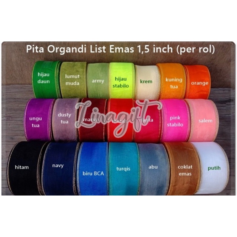 ( 3 Meter ) PITA ORGANDI LIST EMAS 1.5 IN / 4 CM - ORGANDY LIS EMAS HIASAN KADO