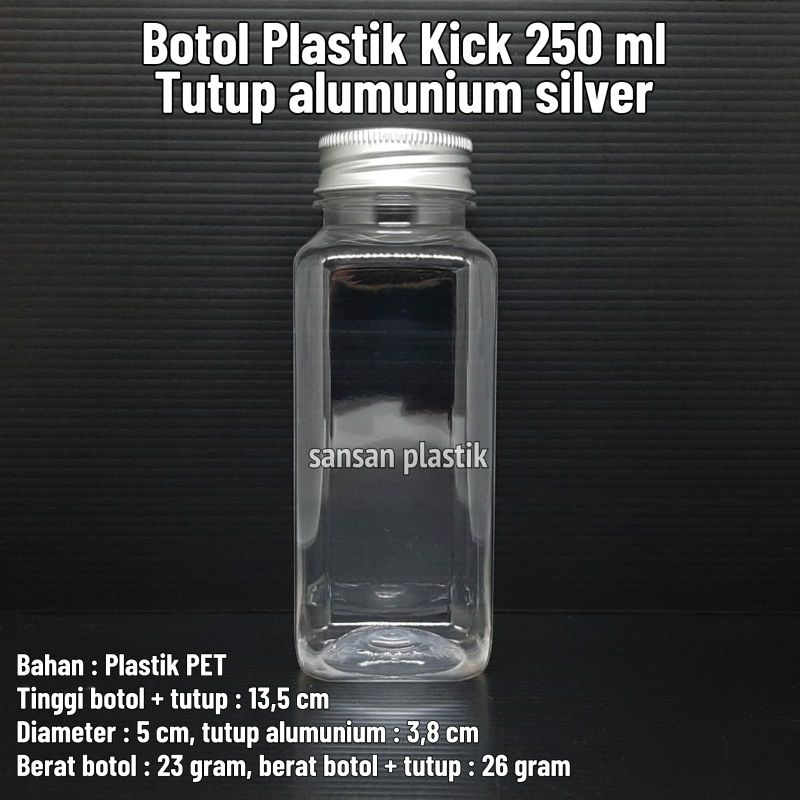 Botol Kick 250 ml Tutup Alumunium / Kale Kotak 250ml Tutup Alumunium