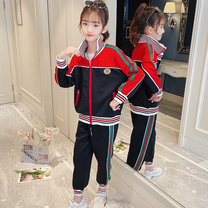 Promo !! Setelan baju anak cewek / setelan jacket trendy blaster gucci import ukuran 5-12tahun (hitam)